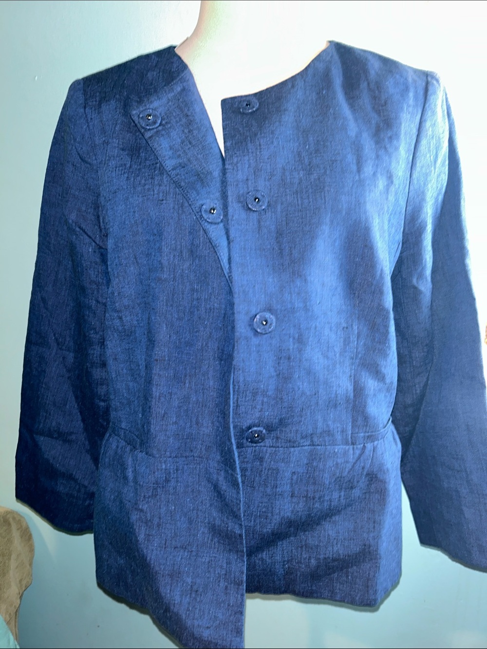 Talbots Navy Round-Neck Button-Front Jacket - Picture 9 of 9